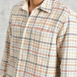 NWT Wax London Whiting Wool Ecru Yard Check Overshirt $349 MSRP